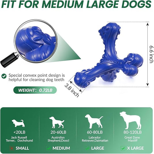 Dog Chew Toys for Aggressive Chewers Large Breed,Indestructible Bones Toy,Durable Cleaning Toothbrush Natural Rubber Dog Toys… (Deep Blue)