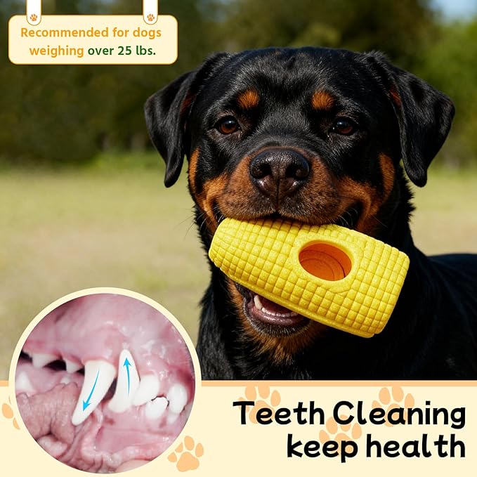 Interactive Dog Toys for Aggressive Chewers, Indestructible Dog Toy to Keep Them Busy, Corn-Shaped Durable Dog Chew Toys for Large & Medium Breeds, Frozen Treat Holder for Anxiety Relief & Dental Care