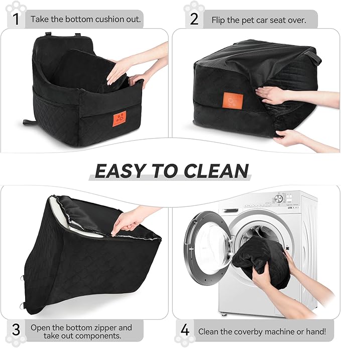 GL GLENSLAVE Dog Car Seat for Small/Medium Dogs, Dog Booster Car Seats with Thick Cushion for Dogs Under 35lbs, Detachable Washable Pet Carseat with Storage Pockets, 2 Safety Belts(Black)