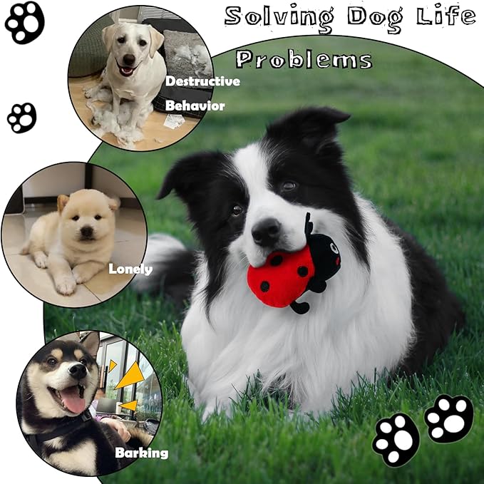 Hide and Seek Dog Toys, Interactive Squeaky Plush Puzzle Puppy Chew Toy to Keep Them Busy for Small Medium Large Dogs(Mushroom Hideaway with 5 Pack Ladybirds)