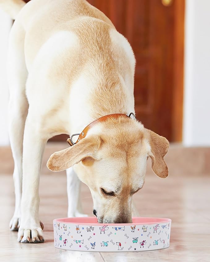 Slow Feeder Dog Bowl, Ceramic Dog Bowls 1.5 Cup Puzzle Feeder - Stops Fast Eating, Prevents Bloat, Choking & Black Chin for Medium/Large Dogs, Pink