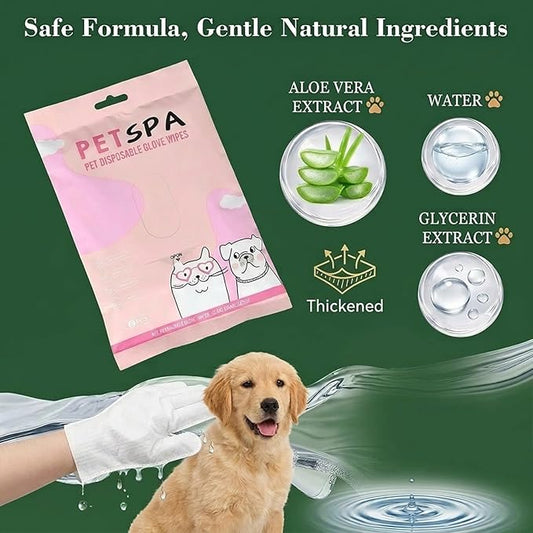 Pet Glove Wipes for Dogs and Cats, Extra Thick Dog Wipes Cleaning Deodorizing, Rinse Free Cleaning Gloves Dog Washing Gloves, Cat Gloves for Grooming for Pet Dry Cleaning, Daily Care and Travel 6 Pcs