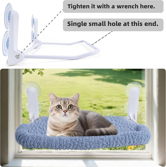Cat Window Perch with Cushion Rim, Easy Install Bracket, Portable Wall Hammock for Indoor Cat, Light Blue