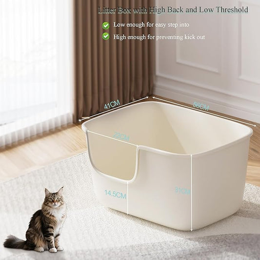 Vealind Large Cat Litter Box for Indoor Cats High Sided and Low Entry Litter Box 22.2"×14.9"×12" Tall Litter Boxes with High Back Deep Wall XL Cat Litter Boxes (White)