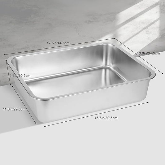 2 Pack Stainless Steel Cat Litter Box,Small Stainless Steel,Large Metal Cat Litter Box-Easy to Clean.(17.5" L x 13.6" W x 4.1" H).