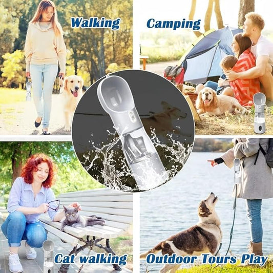 4-in-1 Dog Water Bottle for Walking & Travel – Leakproof Portable Pet Water Dispenser with Bowl, Poop Bag Holder & Shovel | Reusable, Easy One-Hand Use for Dogs & Cats, Hiking and Outdoor Adventures