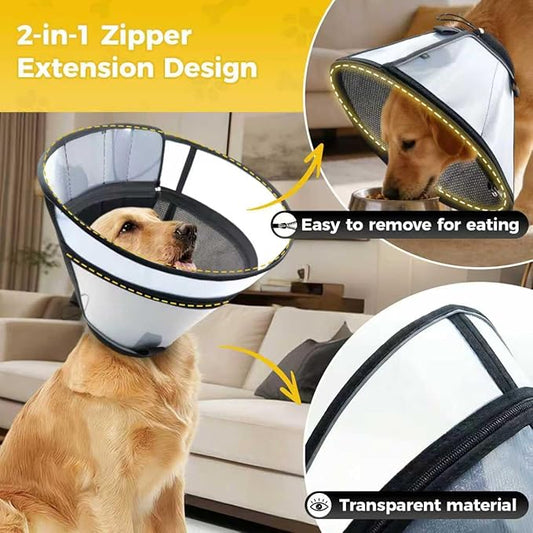Upgraded Dog Cone Collar for Dogs After Surgery, Soft Transparent Pet Recovery Collar for Large Medium Small Dogs, Depth Adjustable Dog Cone Collar, Elizabethan Collar (XL, Black)