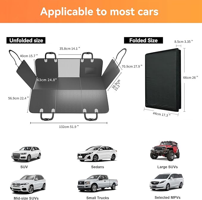 Back Seat Extender for Dogs, Hard Bottom Dog Car Seat Cover for Truck Back Seat, Dog Hammock for Car, Upgraded PU Leather Material, Larger Space, Holds 400lbs