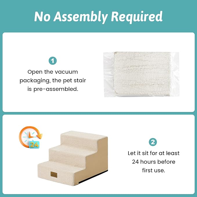 Dog Stairs for Small Dogs 11.7" H, 3-Step Gentle Incline Pet Step for Couch Chiars, Right-Angle Dog Ramp for Puppy Doggie Senior Cats, 15.7x17.7x11.7 Inch, Beige