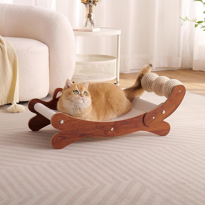 Cat Scratch Pad with Replacement Scratching Felt, Large Cat Scratcher Bed Hammock Lounge for Scratching Pad, Protects Furniture,Kittens Gifts(Caramel)