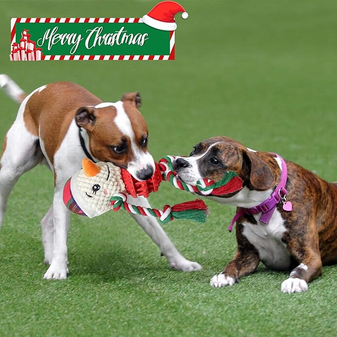 Dog Christmas Toys for Small Medium Large Dogs, Squeaky Plush Dog Toys + Interactive Dog Toys + Dog Rope Toys Multi Function Cute Snowman Puppy Toys for Christmas