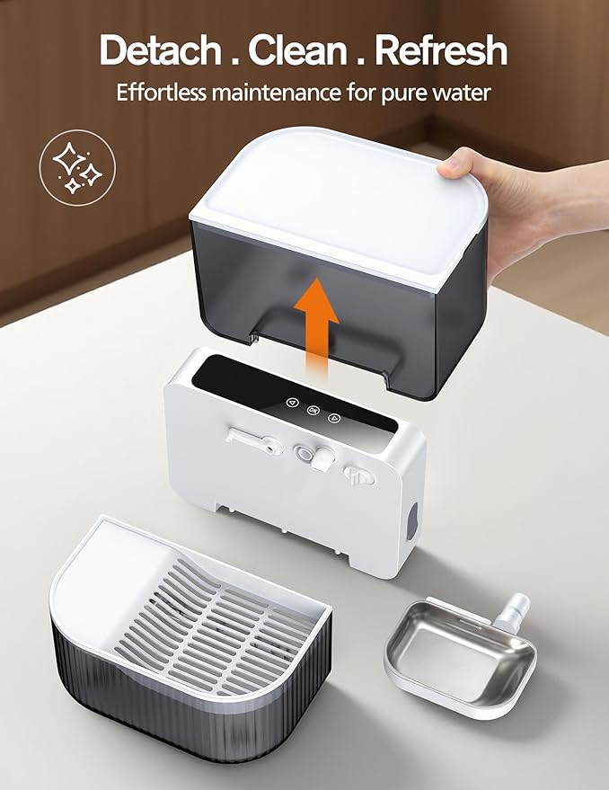 3.5L Wireless Cat Water Fountain with No Filters, 180-Day Battery & Precision Flow Control,Smart Pet Water Dispenser with Wastewater Separation & Custom Scheduling for Cats & Dogs, White