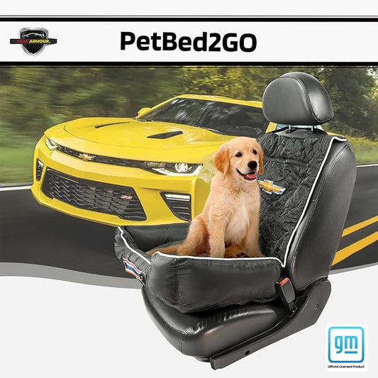 Seat Armour Chevrolet PetBed2GO Dog Car Seat Cover – 2-in-1 Pet Bed & Car Seat Protector – Full Protection Pet Car Seat, 26x20x6 in, 3.5 lbs, Black