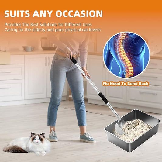 Cat Litter Scoop, Metal Cat Litter Scooper,Removable Long Handle cat Litter Scooper,Large Deep Shovel Litter Scoop with Foam Grip for Rapid Screening(16in-31in)