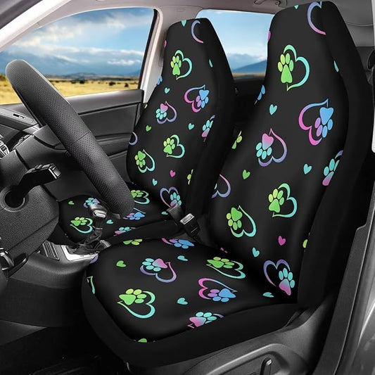 Dog Paw Heart Car Seat Covers Set for Front Universal Interior Accessories Seat Protective Bottom Cushion Pad Set for Women Cute Vehicle Interior Accessory for SUV Truck