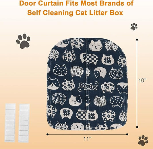 Cat Litter Box Curtain, Washable Litter Box Door Cover, Litter Box Curtain for Enclosed Self-Cleaning Boxs -Blue Square 11''LX10''W (Curtain Only)