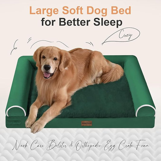 Large Dog Bed Orthopedic Washable: Jumbo Dog Bed Bolster Extra Large Dogs Egg Crate Foam Sofa Couch Waterproof Removable Cover - Emerald