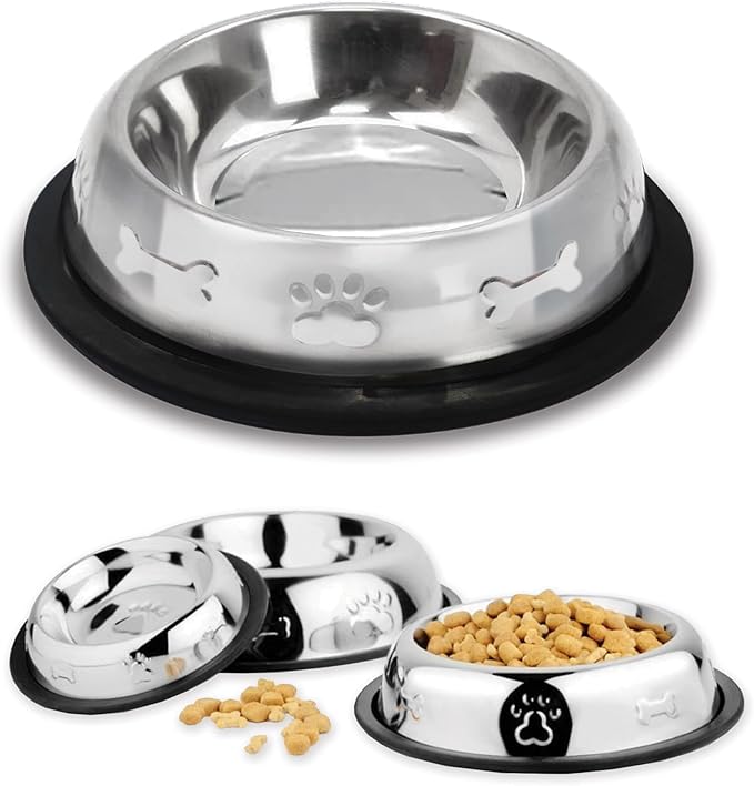Palz&Co Stainless Steel Dog Bowl with Non Slip, No Spill Rubber Base, Durable and Stylish Design, Dog and Cat Food & Water Bowl, Dishwasher Safe (Medium 24 oz)