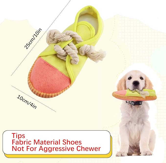 vocheer Dog Chew Toy, Dog Toys to Keep Them Busy Durable Teething Shoe Interactive Squeaky Puppy Toy,Small,Medium Breze, Machine Washable(Yellow)
