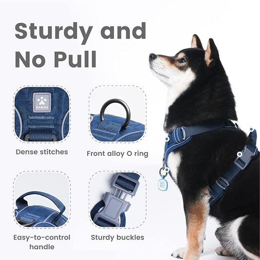 Pawaii No Pull Dog Harness with Pet ID Tag,Reflective Strips No Choke Front O Ring Breathable Mesh Adjustable Soft Padded Pet Vest with Easy Control Handle for Medium Dogs