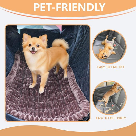 2-in-1 Dog Car Seat Cover & Dog Car Pet Bed Mat for Back Seat, Waterproof Pet Hammock with Soft Plush Cushion, Nonslip Backseat Protector for Dogs, Fits Cars SUVs Trucks