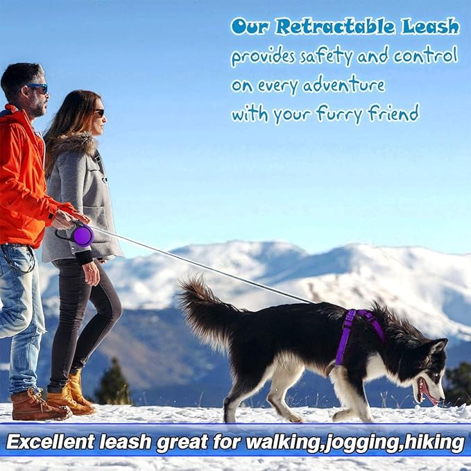 Heavy Duty Retractable Dog Leash-16ft Strong & Durable Walking Leash for S to L Dogs up to 45/115 lbs, Upgraded Lock System, Non Slip Grip, Tangle Free (Purple, Medium-Large Sized)