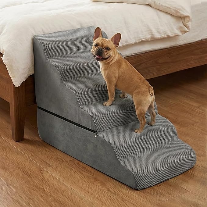 Dog Stairs for High Beds 30 inches Tall for Small Dogs, Pet Steps for High Bed up to 30-36 Inch, Lightweight Foam Dog Ramp for Old Cats, No Assembly Required, Grey