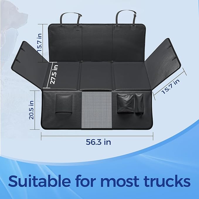 HOB4U Back Seat Extender for Dogs, Hard Bottom Dog Car Seat Cover for Truck Back Seat, Upgraded PU Leather Dog Hammock for Car, Waterproof, Anti Scratch, Larger Space,(Holds 400lbs)