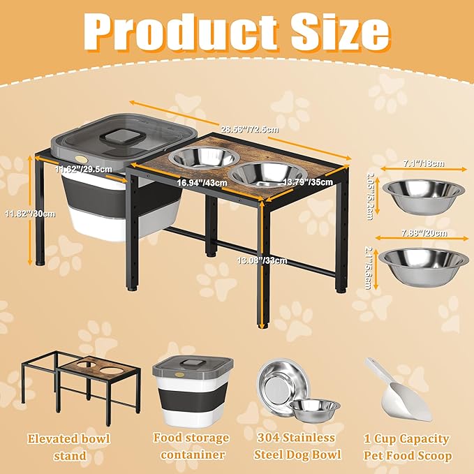Elevated Dog Bowls with Storage Container ,Raised Dog Bowls for Large Dogs,15-18 lb Airtight Dog Food Storage Container, Adjustable Height Feeding Station