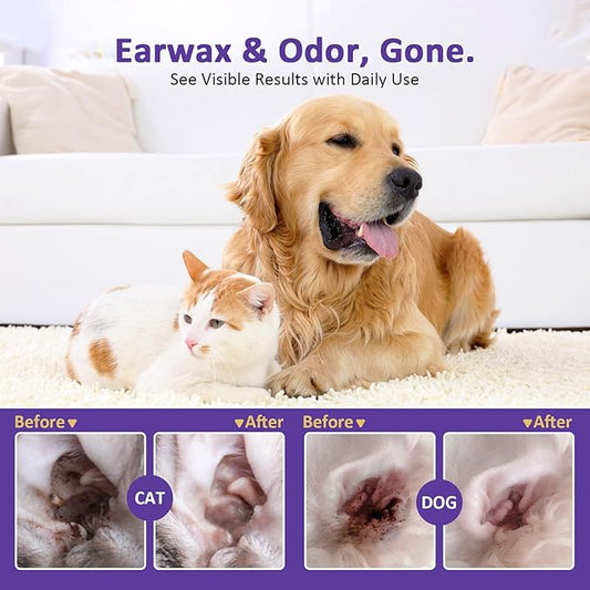 Ear Wipes for Dogs and Cats, Dog Ear Finger Wipes, Gentle Ear Cleaner for Wax, Dirt & Odor, Relieves Discomfort & Soothes Ears, Non-Irritating, 50 Count