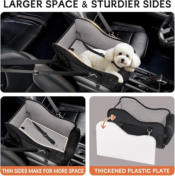 TKYZ Center Console Dog Car Seat,Pet Puppy Car Seat,Middle Console Dog Armrest Booster Seat for Small Dogs(Leather Black)