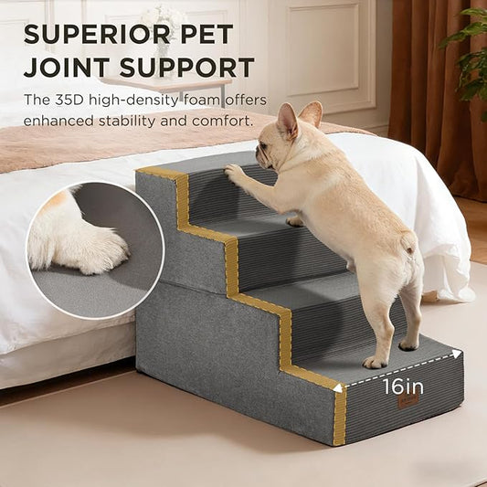 Joydeco Dog Stairs for Bed 20" H, 4-Step Pet Steps for Small Dogs and Cats, Dog Steps for High Bed, Non-Slip Balanced Ramp Indoor Pet Stairs, Gray
