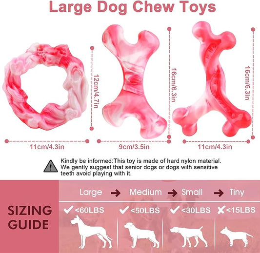Rensh 3-Pack Tough Dog Chew Toys for Aggressive Chewers, Almost Indestructible Dog Toys for Medium Large Breed, Super Chew Toy to Keep Them Busy & Reduce Boredom, Teeth Cleaning Training, Milk Flavor