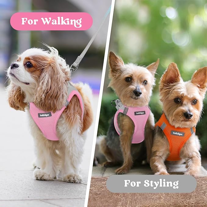 rabbitgoo Small Dog Harness, Step-in Soft Mesh Puppy Vest with Safety Buckle, Breathable Reflective Pet Harness for Small Sized Dogs, Pink & Gray S