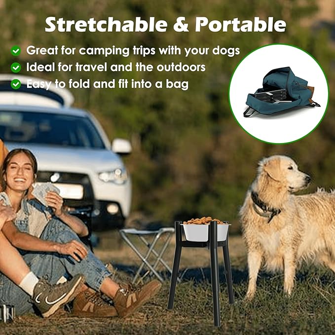 SHAINFUN Raised Dog Bowl Stand with Dog Bowls for Medium & Large & Extra Large Dogs, (61 OZ) Metal Tall Dog Food Stand, Adjustable Wide 7-10.7" Heights 9.8-13.4"(with Dog Bowl)