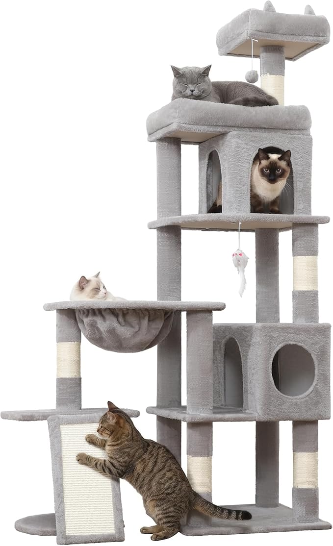 68 Inches Heavy Duty Cat Tree for Indoor Cat, Big Cat Tower with Sisal Scratching Posts and Top Perch, Large Platform for Adult Cats, PMT02GY, Grey