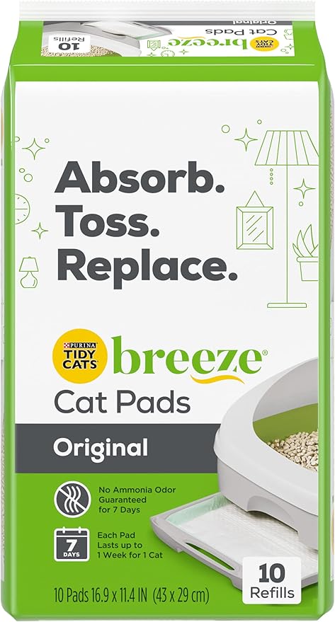Tidy Cats Breeze Original Cat Pads, Absorbent Disposable Pads for Breeze Litter System, Fast-Drying, Odor Control, 10 Pads per Pouch (Pack of 4)
