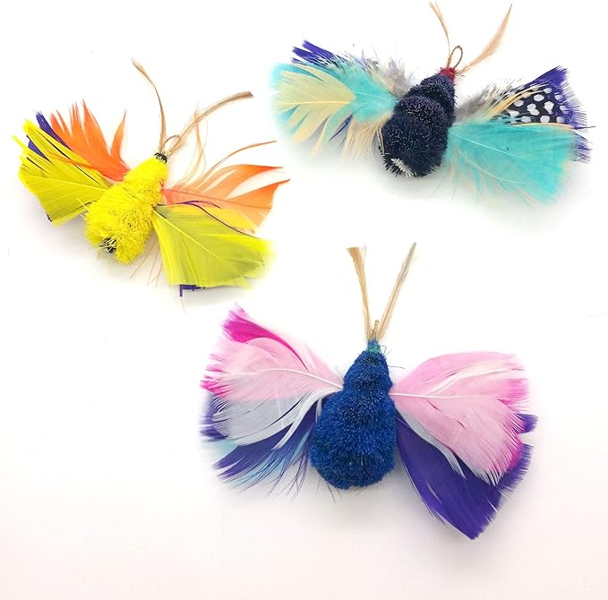 2 Inch Handmade Cat Toy Teaser Wand Refill Butterfly - Yellow Natural Material Toy, Hunting Instinct Play, Interactive Exercise Attachment for Indoor Cats