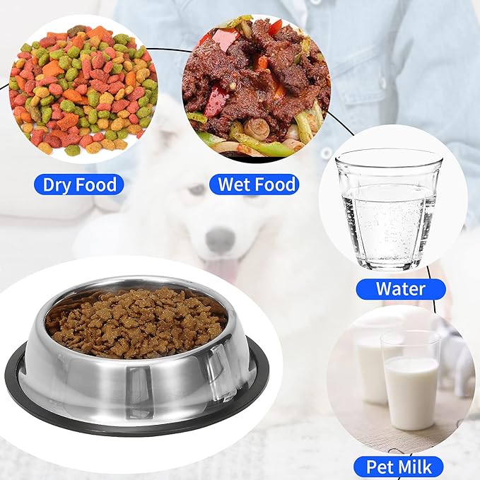 2 Pack Stainless Steel Dog Bowls with Rubber Bottom,Anti-Slip Heavy Duty Premium Quality Pets Feeder Bowls for Dogs and Cats and More (¾Cup / 6oz)