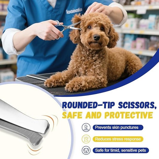 Dog Ear Hair Removal Kit – Ear Powder, Safety Round Tip Scissors & Locking Tweezers – At-Home Grooming Set for Hair Plucking, Wax Removal & Odor Control – Ideal for Poodles & Doodles