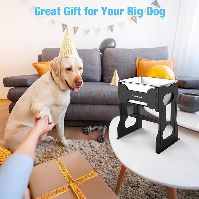 2.4 Gallon Elevated Large Dog Water Bowl,16" Raised Stainless Steel Bowl with Stand for Large Breed, Full Metal Dog Feeding Station for Relief Joint Pressure, Easy Clean for Indoor & Outdoor Uses