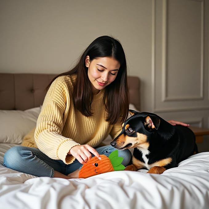 Andiker Dog Carrot Toy, 9.84'' Dogs Squeaky Toys Inside with a Squeaker Soft Stuffed Cotton Dogs Plush Toy to Grind Teeth and Kill Time for Small and Medium Dog and Puppy (Blue)