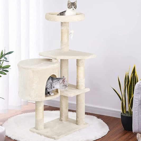 BestPet | 36" Cat Tree Tower | Beige | Sturdy Multi-Level Cat Tree with Plush Condo, Cozy Perch, Sisal Scratching Posts, Hanging Toy and Stable Frame | Easy Assembly | for Kittens & Adult Cats