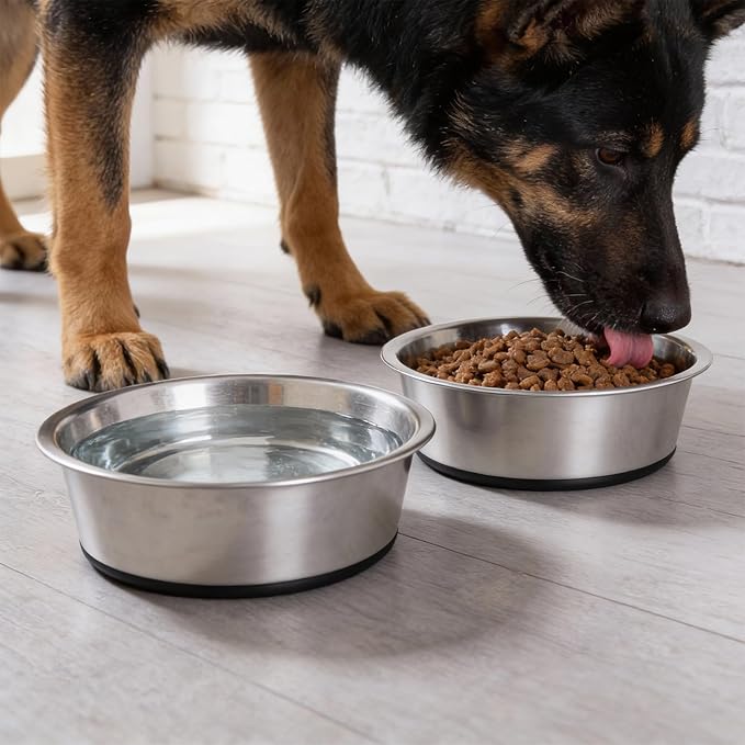 4-Pack Heavy Duty Stainless Steel Dog Bowls with Non-Slip Base – 8 Cup (64 oz) Rust-Resistant Metal Food & Water Dishes for Medium & Large Dogs
