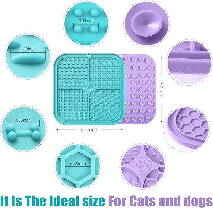 Lick Mat for Dogs, Premium Lick Pad with Suction Cups for Dog Anxiety Relief, Slow Feeder Dog Bowls, Bathing, Grooming and Training (Cyan, Purple, 2pack)