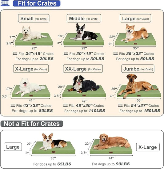 Outdoor Dog Bed for Medium Dogs, Waterproof Dog Crate Mat Orthopedic Egg Crate Foam Pet Bed with Washable Removable Oxford Cover, Light Green