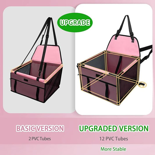 PetsHome Dog Car Seat Foldable Dog Car Booster Seat Waterproof Breathable Oxford Travel Bag for Small to Medium Dogs, Puppies, and Pets-Pure Pink-Upgrade