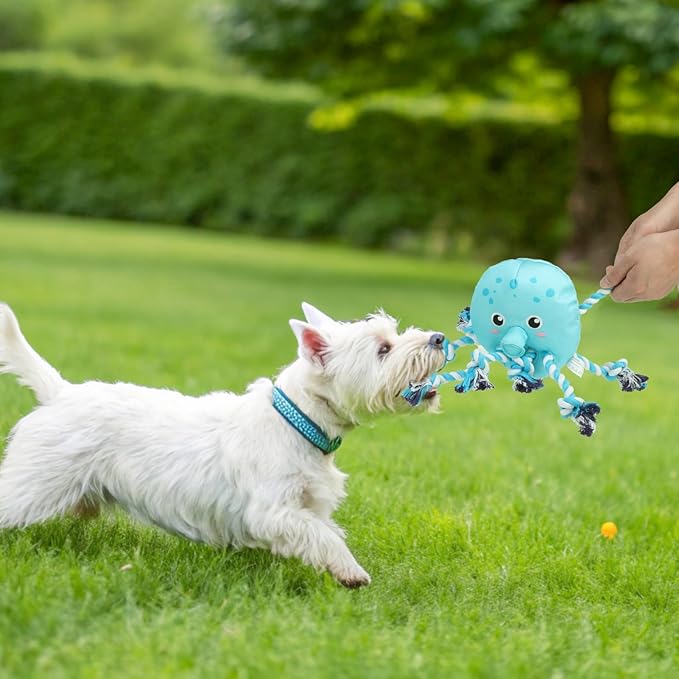 SCENEREAL Octopus Dog Squeaky Toy for Small Medium Dogs- Floating Dog Toys on Water for Pool Fetch, Puppy Interactive Rope Chew Toy for Indoor Outdoor Play