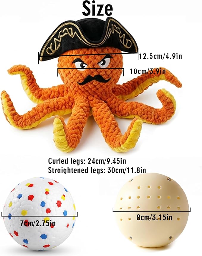 Self Moving Interactive Octopus Dog Toy Set with 2 Balls - Automatic Bouncing Wobble Ball & Durable Chew Ball, 4-in-1 Squeaky Plush Enrichment Toy to Keep Them Busy for Medium Large Dogs