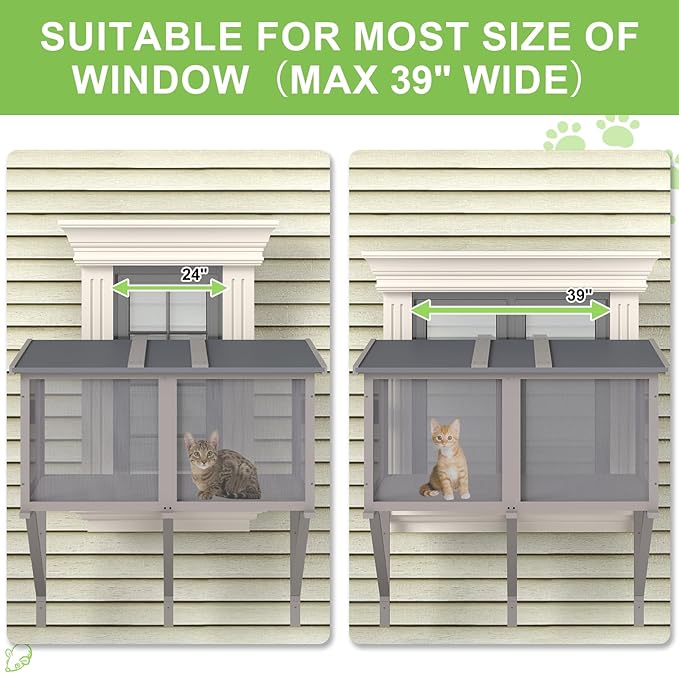 46.8" L Cat Window Box,Outdoor Enclosure for Indoor Cats,Wooden Window Catio for 1-3 Cats,Cat Wall-Mounted Perch Suitable for Wooden & Cement Wall for Sunbathing,Napping,Overlooking
